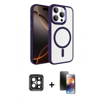 MARSİLYAN™- iPhone 15 Pro Max Kılıf Kıvılcım Prime - Siyah 3D Antistatik Mat Seramik Nano Ekran Koruyucu + PVD Metal Kamera Lens - SH