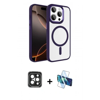 MARSİLYAN™- iPhone 15 Pro Max Kılıf Kıvılcım Prime - Siyah 3D Antistatik Seramik Nano Ekran Koruyucu + PVD Metal Kamera Lens - SH
