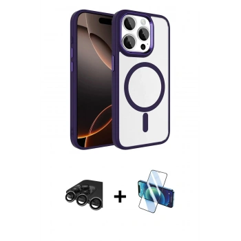 MARSİLYAN™- iPhone 15 Pro Max Kılıf Kıvılcım Prime - Siyah 3D Antistatik Seramik Nano Ekran Koruyucu + Raze Metal Kamera Lens - TMGI