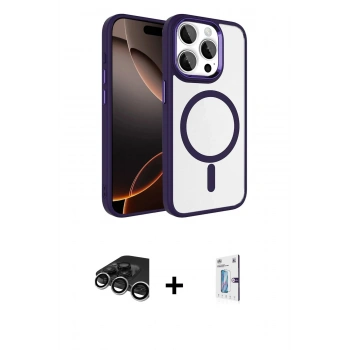MARSİLYAN™- iPhone 15 Pro Max Kılıf Kıvılcım Prime - Siyah Bilvis 0.18mm Plus Cam Ekran Koruyucu + Raze Metal Kamera Lens - GS