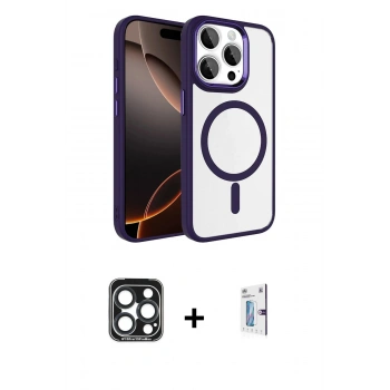 MARSİLYAN™- iPhone 15 Pro Max Kılıf Kıvılcım Prime - Siyah Bilvis 0.18mm Plus Cam Ekran Koruyucu + PVD Metal Kamera Lens - LT