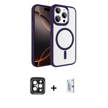 MARSİLYAN™- iPhone 15 Pro Max Kılıf Kıvılcım Prime - Siyah Bilvis 0.18mm Plus Cam Ekran Koruyucu + PVD Metal Kamera Lens - SH