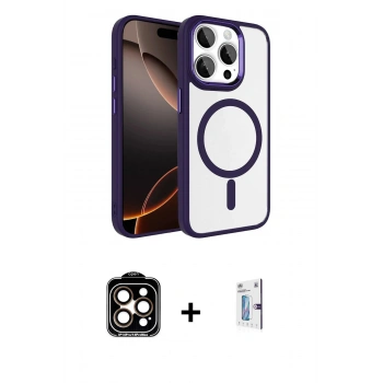 MARSİLYAN™- iPhone 15 Pro Max Kılıf Kıvılcım Prime - Siyah Bilvis 0.18mm Plus Cam Ekran Koruyucu + PVD Metal Kamera Lens - TU