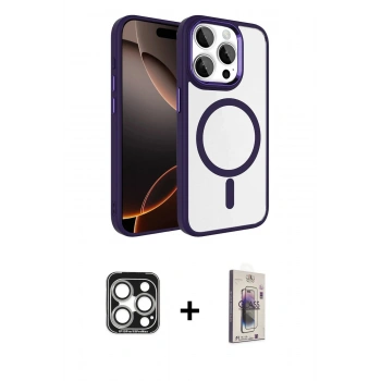 MARSİLYAN™- iPhone 15 Pro Max Kılıf Kıvılcım Prime - Siyah Bilvis 3D Cam Ekran Koruyucu + PVD Metal Kamera Lens - GS