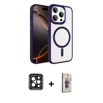 MARSİLYAN™- iPhone 15 Pro Max Kılıf Kıvılcım Prime - Siyah Bilvis 3D Cam Ekran Koruyucu + PVD Metal Kamera Lens - SH