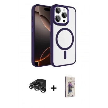 MARSİLYAN™- iPhone 15 Pro Max Kılıf Kıvılcım Prime - Siyah Bilvis 3D Cam Ekran Koruyucu + Raze Metal Kamera Lens - GS