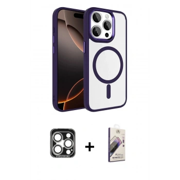 MARSİLYAN™- iPhone 15 Pro Max Kılıf Kıvılcım Prime - Siyah Bilvis 3D Mat Cam Ekran Koruyucu + PVD Metal Kamera Lens - GS