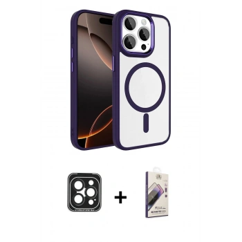 MARSİLYAN™- iPhone 15 Pro Max Kılıf Kıvılcım Prime - Siyah Bilvis 3D Mat Cam Ekran Koruyucu + PVD Metal Kamera Lens - SH