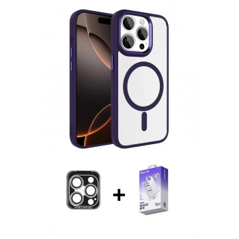 MARSİLYAN™- iPhone 15 Pro Max Kılıf Kıvılcım Prime - Siyah Bilvis 5in1 3D Magic Cam Ekran Koruyucu + PVD Metal Kamera Lens - GS