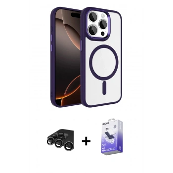 MARSİLYAN™- iPhone 15 Pro Max Kılıf Kıvılcım Prime - Siyah Bilvis 5in1 5D Magic Hayalet Cam Ekran Koruyucu + Raze Metal Kamera Lens - TMGI