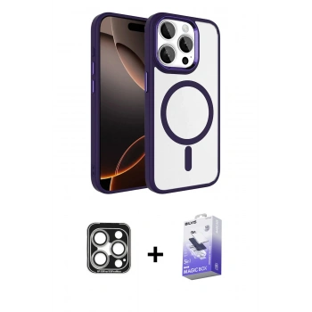 MARSİLYAN™- iPhone 15 Pro Max Kılıf Kıvılcım Prime - Siyah Bilvis 5in1 5D Magic Hayalet Cam Ekran Koruyucu + PVD Metal Kamera Lens - GS