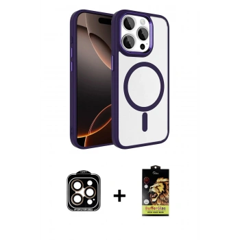 MARSİLYAN™- iPhone 15 Pro Max Kılıf Kıvılcım Prime - Siyah Buffer Cam Ekran Koruyucu + PVD Metal Kamera Lens - TU