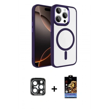 MARSİLYAN™- iPhone 15 Pro Max Kılıf Kıvılcım Prime - Siyah Buffer Hayalet Cam Ekran Koruyucu + PVD Metal Kamera Lens - LT
