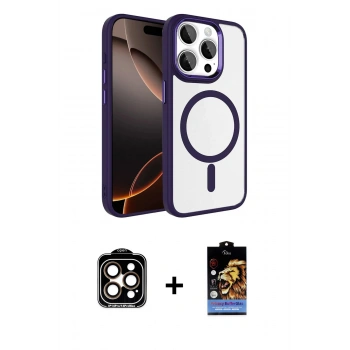 MARSİLYAN™- iPhone 15 Pro Max Kılıf Kıvılcım Prime - Siyah Buffer Hayalet Cam Ekran Koruyucu + PVD Metal Kamera Lens - TU