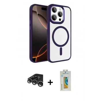MARSİLYAN™- iPhone 15 Pro Max Kılıf Kıvılcım Prime - Siyah Polymer Nano Ekran Koruyucu + Raze Metal Kamera Lens - GS