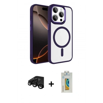 MARSİLYAN™- iPhone 15 Pro Max Kılıf Kıvılcım Prime - Siyah Polymer Nano Ekran Koruyucu + Raze Metal Kamera Lens - SH