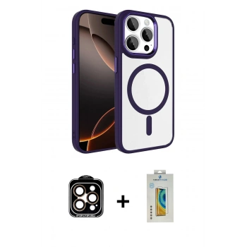 MARSİLYAN™- iPhone 15 Pro Max Kılıf Kıvılcım Prime - Siyah Polymer Nano Ekran Koruyucu + PVD Metal Kamera Lens - TU