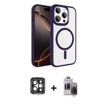 MARSİLYAN™- iPhone 15 Pro Max Kılıf Kıvılcım Prime - Siyah Vanessa Magic Hayalet Cam + PVD Metal Kamera Lens - GI