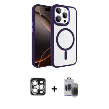 MARSİLYAN™- iPhone 15 Pro Max Kılıf Kıvılcım Prime - Siyah Vanessa Magic Hayalet Cam + PVD Metal Kamera Lens - GS