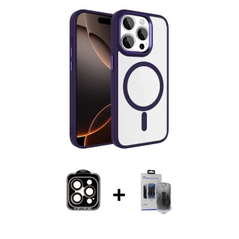 MARSİLYAN™- iPhone 15 Pro Max Kılıf Kıvılcım Prime - Siyah Vanessa Magic Hayalet Cam + PVD Metal Kamera Lens - TU