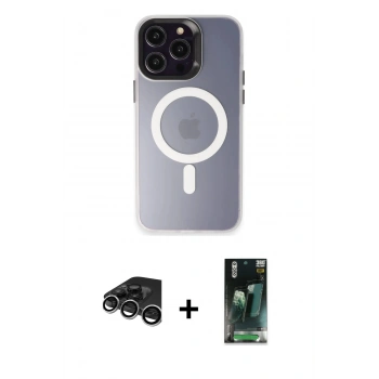 MARSİLYAN™- iPhone 15 Pro Max Kılıf Kozmos Çizgi Prime - Şeffaf 360 Full Body Arka Koruyucu + Raze Metal Kamera Lens - GS