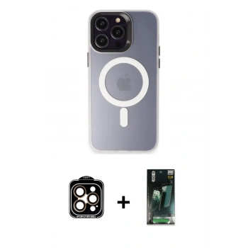 MARSİLYAN™- iPhone 15 Pro Max Kılıf Kozmos Çizgi Prime - Şeffaf 360 Full Body Arka Koruyucu + PVD Metal Kamera Lens - TU