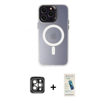 MARSİLYAN™- iPhone 15 Pro Max Kılıf Kozmos Çizgi Prime - Şeffaf Pasifik Cam Ekran Koruyucu + PVD Metal Kamera Lens - GI