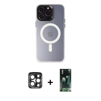 MARSİLYAN™- iPhone 15 Pro Max Kılıf Kozmos Çizgi Prime - Siyah 360 Mat Full Body Arka Koruyucu + PVD Metal Kamera Lens - LT