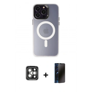 MARSİLYAN™- iPhone 15 Pro Max Kılıf Kozmos Çizgi Prime - Siyah 3D Antistatik Hayalet Cam Ekran Koruyucu + PVD Metal Kamera Lens - GI