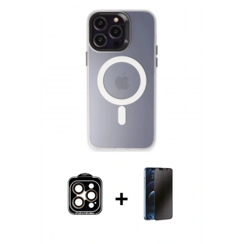 MARSİLYAN™- iPhone 15 Pro Max Kılıf Kozmos Çizgi Prime - Siyah 3D Antistatik Hayalet Cam Ekran Koruyucu + PVD Metal Kamera Lens - TU