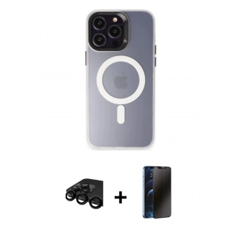 MARSİLYAN™- iPhone 15 Pro Max Kılıf Kozmos Çizgi Prime - Siyah 3D Antistatik Hayalet Cam Ekran Koruyucu + Raze Metal Kamera Lens - SH