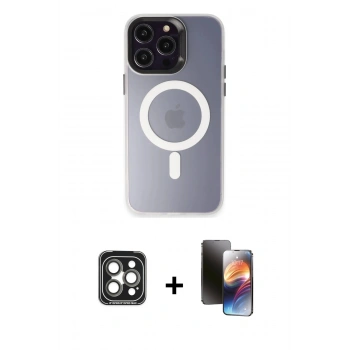 MARSİLYAN™- iPhone 15 Pro Max Kılıf Kozmos Çizgi Prime - Siyah 3D Antistatik Mat Seramik Nano Ekran Koruyucu + PVD Metal Kamera Lens - GI