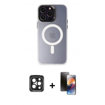 MARSİLYAN™- iPhone 15 Pro Max Kılıf Kozmos Çizgi Prime - Siyah 3D Antistatik Mat Seramik Nano Ekran Koruyucu + PVD Metal Kamera Lens - SH