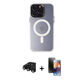 MARSİLYAN™- iPhone 15 Pro Max Kılıf Kozmos Çizgi Prime - Siyah 3D Antistatik Mat Seramik Nano Ekran Koruyucu + Raze Metal Kamera Lens - SH