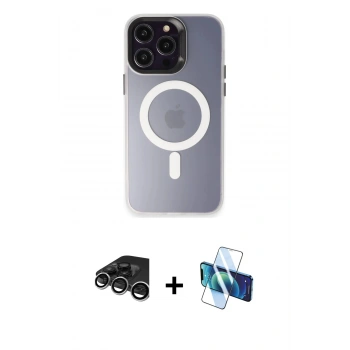 MARSİLYAN™- iPhone 15 Pro Max Kılıf Kozmos Çizgi Prime - Siyah 3D Antistatik Seramik Nano Ekran Koruyucu + Raze Metal Kamera Lens - GS