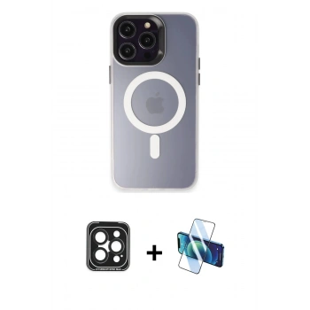 MARSİLYAN™- iPhone 15 Pro Max Kılıf Kozmos Çizgi Prime - Siyah 3D Antistatik Seramik Nano Ekran Koruyucu + PVD Metal Kamera Lens - SH