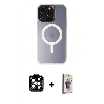 MARSİLYAN™- iPhone 15 Pro Max Kılıf Kozmos Çizgi Prime - Siyah Bilvis 3D Cam Ekran Koruyucu + PVD Metal Kamera Lens - TU