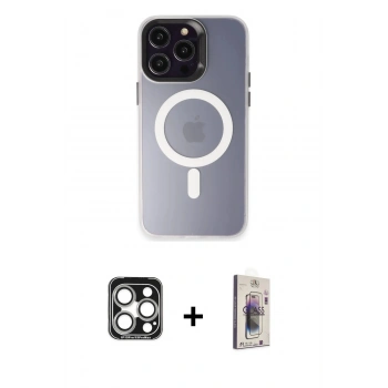 MARSİLYAN™- iPhone 15 Pro Max Kılıf Kozmos Çizgi Prime - Siyah Bilvis 3D Cam Ekran Koruyucu + PVD Metal Kamera Lens - GS
