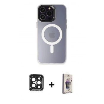 MARSİLYAN™- iPhone 15 Pro Max Kılıf Kozmos Çizgi Prime - Siyah Bilvis 3D Cam Ekran Koruyucu + PVD Metal Kamera Lens - SH