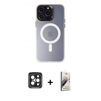 MARSİLYAN™- iPhone 15 Pro Max Kılıf Kozmos Çizgi Prime - Siyah Bilvis 3D Mat Cam Ekran Koruyucu + PVD Metal Kamera Lens - SH