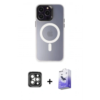 MARSİLYAN™- iPhone 15 Pro Max Kılıf Kozmos Çizgi Prime - Siyah Bilvis 5in1 5D Magic Hayalet Cam Ekran Koruyucu + PVD Metal Kamera Lens - GI