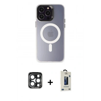 MARSİLYAN™- iPhone 15 Pro Max Kılıf Kozmos Çizgi Prime - Siyah Bilvis Hayalet Cam Ekran Koruyucu + PVD Metal Kamera Lens - LT