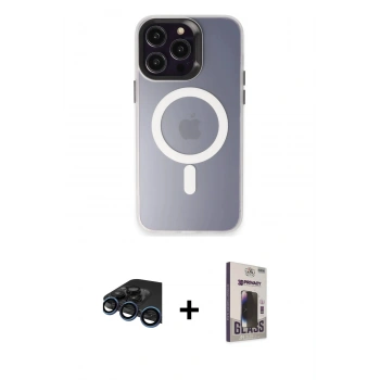 MARSİLYAN™- iPhone 15 Pro Max Kılıf Kozmos Çizgi Prime - Siyah Bilvis Hayalet Cam Ekran Koruyucu + Raze Metal Kamera Lens - LT