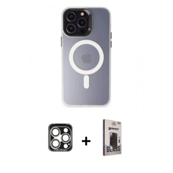 MARSİLYAN™- iPhone 15 Pro Max Kılıf Kozmos Çizgi Prime - Siyah Bilvis Hayalet Cam Ekran Koruyucu + PVD Metal Kamera Lens - GS