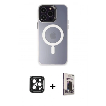 MARSİLYAN™- iPhone 15 Pro Max Kılıf Kozmos Çizgi Prime - Siyah Bilvis Hayalet Cam Ekran Koruyucu + PVD Metal Kamera Lens - SH