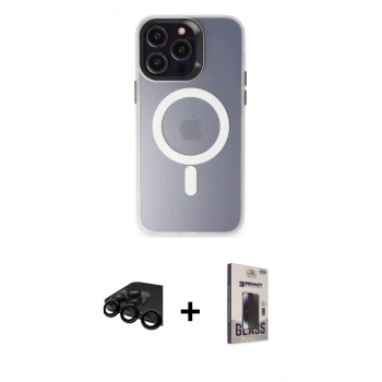MARSİLYAN™- iPhone 15 Pro Max Kılıf Kozmos Çizgi Prime - Siyah Bilvis Hayalet Cam Ekran Koruyucu + Raze Metal Kamera Lens - SH