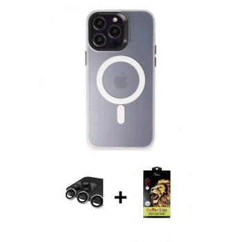 MARSİLYAN™- iPhone 15 Pro Max Kılıf Kozmos Çizgi Prime - Siyah Buffer Cam Ekran Koruyucu + Raze Metal Kamera Lens - GS