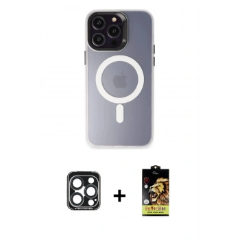 MARSİLYAN™- iPhone 15 Pro Max Kılıf Kozmos Çizgi Prime - Siyah Buffer Cam Ekran Koruyucu + PVD Metal Kamera Lens - LT