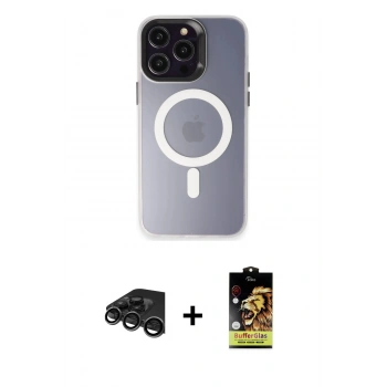 MARSİLYAN™- iPhone 15 Pro Max Kılıf Kozmos Çizgi Prime - Siyah Buffer Cam Ekran Koruyucu + Raze Metal Kamera Lens - TMGI