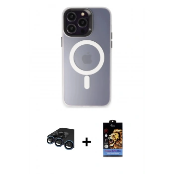 MARSİLYAN™- iPhone 15 Pro Max Kılıf Kozmos Çizgi Prime - Siyah Buffer Hayalet Cam Ekran Koruyucu + Raze Metal Kamera Lens - LT